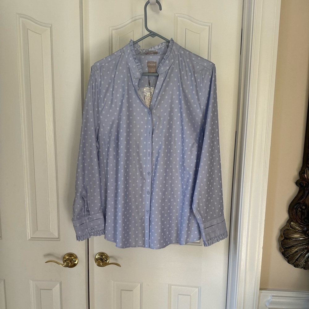 Chico's Light Blue Polka Dot Button Down Shirt